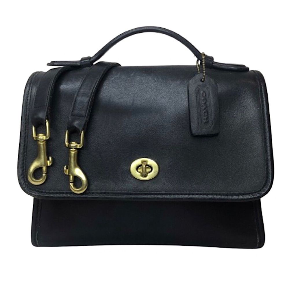 Vintage COACH COURT Black Glove Tanned Turn Lock Crossbody Shoulder Bag 9870